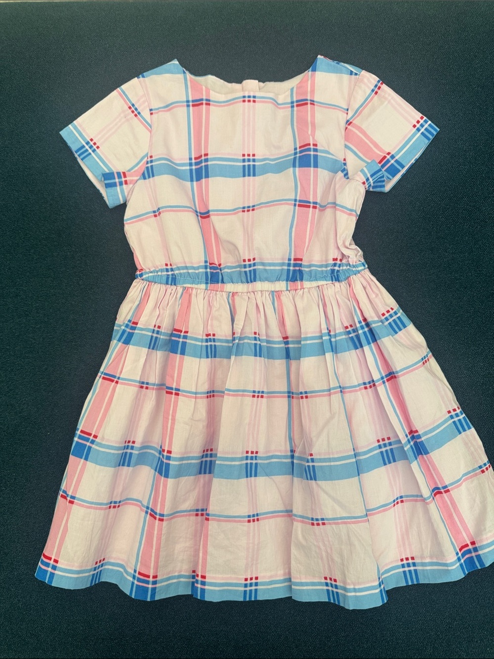 Jacadi Pink and Blue Plaid Short-Sleeve Dress